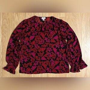 J.. Crew Floral Long Sleeve Ruffle Cuff Pullover Blouse, Size XS